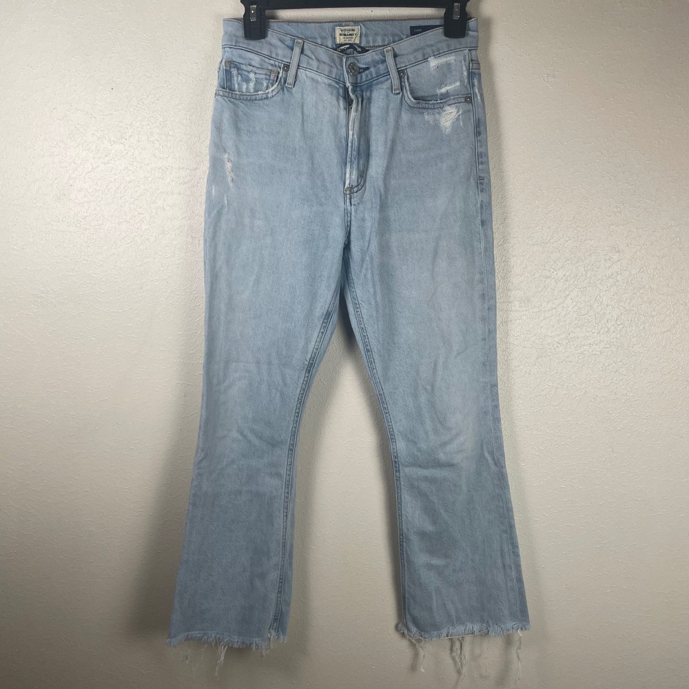 Citizens of Humanity Demy Cropped Flare Jeans Light Wash Distressed 25